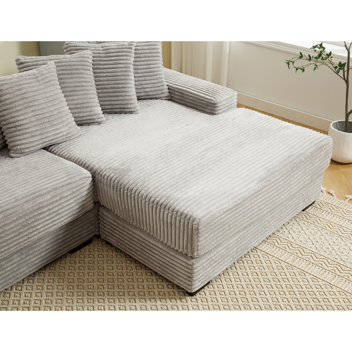 Oversized Corduroy L-Shaped Sofa - 2-Piece Sectional