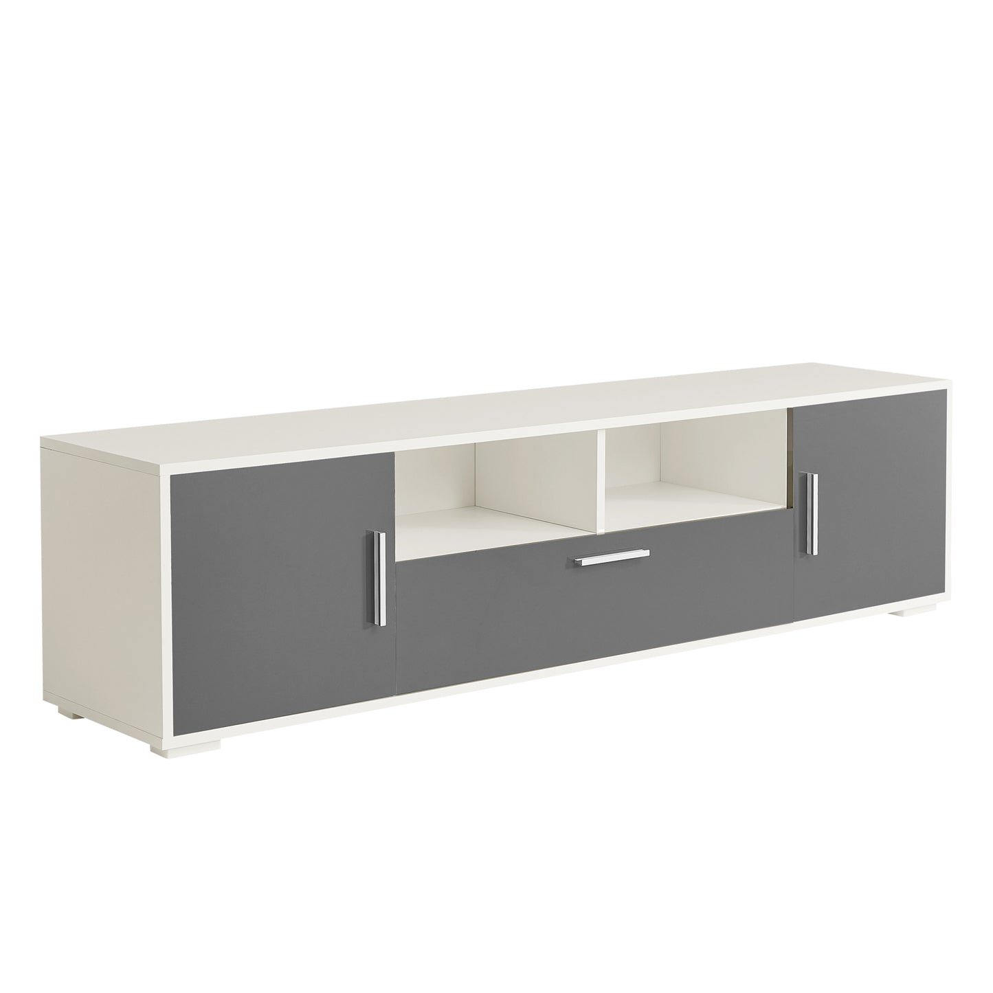 Modern Entertainment Console with LED Lighting, Remote Control, Storage Cabinets, and Open Shelves For up to 65" TV's