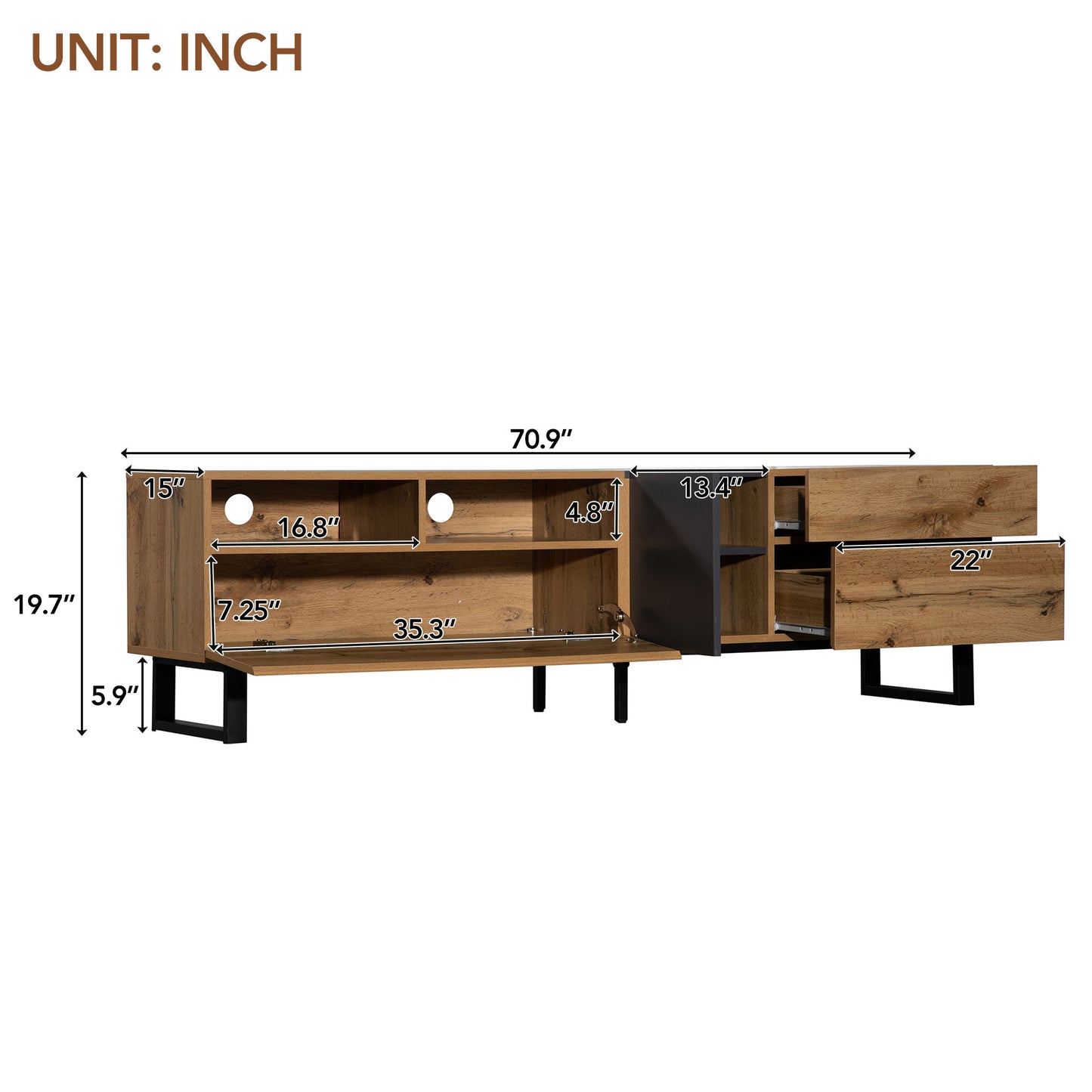 Modern TV Stand with Double Storage and Drop-Down Doors For up to 80'' TV's