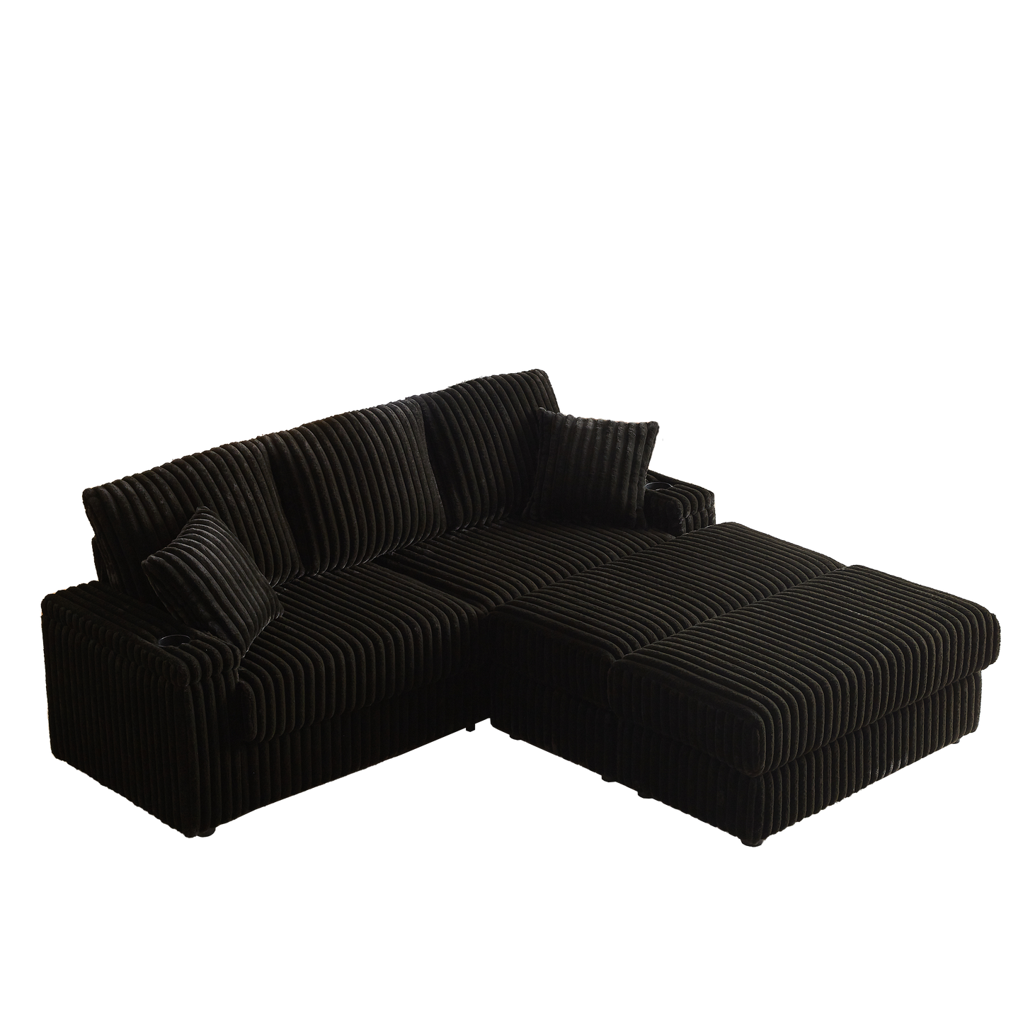 Corduroy 3-Seater Sofa With A Ottoman, 2 Storage & Cup Holder