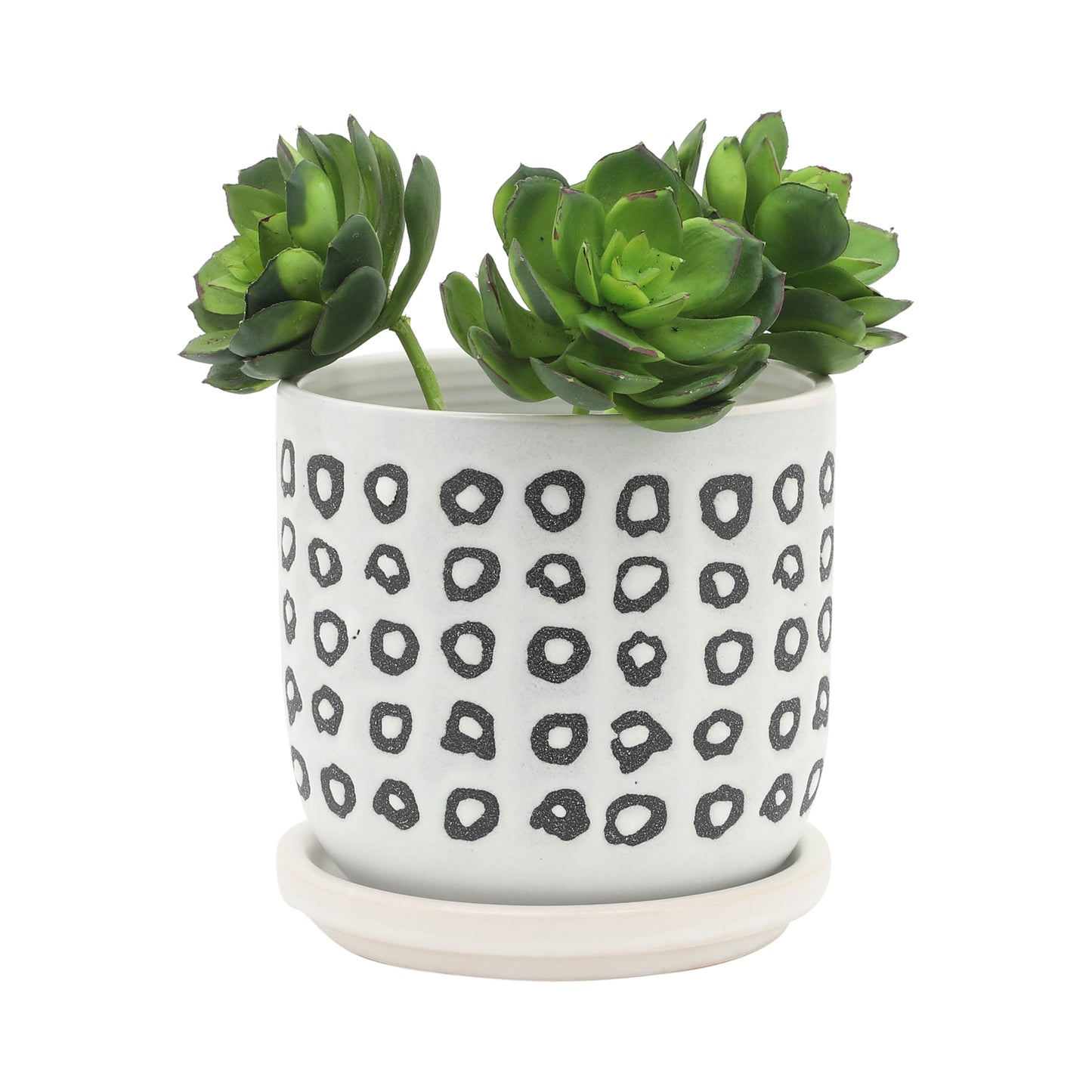 AZTEC PLANTER W/ SAUCER, BLACK