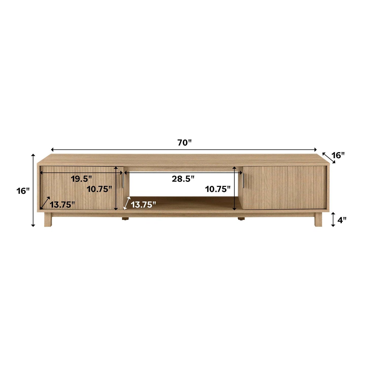 Modern Fluted-Door Minimalist TV Stand For up to 80" TV's  – Coastal Oak