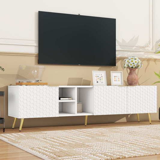 Modern Minimalist Geometric TV Cabinet with Metal Handles and Gold Legs For Up to 80'' TV's