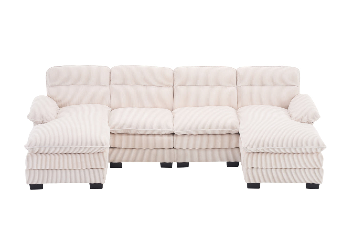 U-Shape Modular Corduroy Sofa - 2 Single Seats & 2 Chaises for Ultimate Comfort