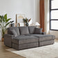 Corduroy 3-Seater Gray Sofa with Ottoman, Storage, & Cup Holders